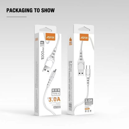 ASPOR A100 3-in-1 3A Fast Charging Cable – USB to Type-C, Micro USB & Lightning (1 Meter, White)