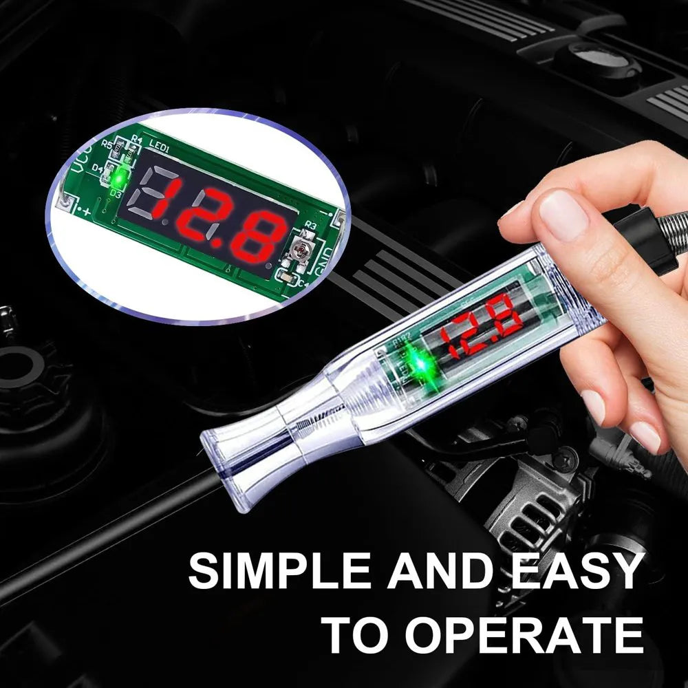 Digital Car Voltage Battery Tester Electric Circuit Tester 6V 12V 24V DC Digital Display Long Probe Pen Automobile Diagnostic Tools Auto Repair
