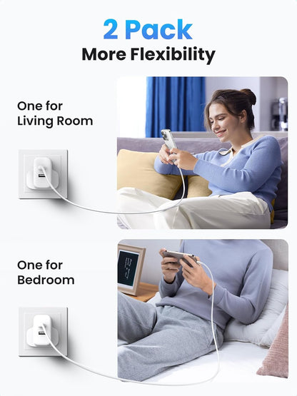UGREEN 20W Dual-Port USB-C Fast Charger, with 2ports