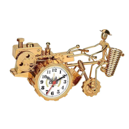 Tractor Model Desk Clock Gold Decorative Table Clock for Kids' Room or Dormitory