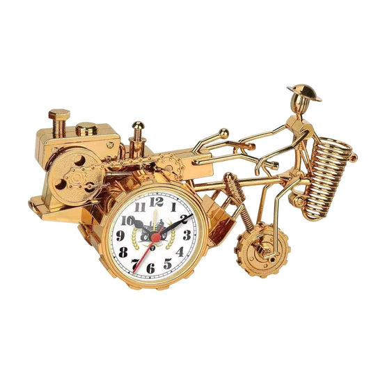 Tractor Model Desk Clock Gold Decorative Table Clock for Kids' Room or Dormitory