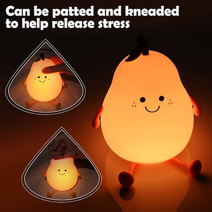LED Cute Pear Night Light Dimmable Nursery Pear Lamp Super Squishy Silicone USB Rechargeable Touch Control