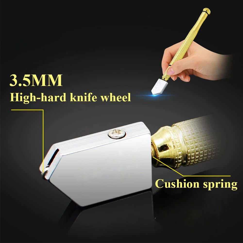 Diamond Glass Cutter 175mm Oil-Fed Steel Blade Tool with Anti-Skid Metal Handle for Manual Cutting