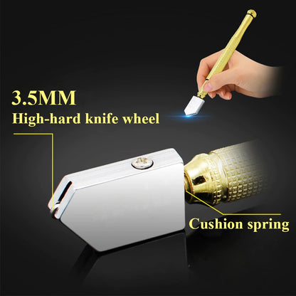 Diamond Glass Cutter 175mm Oil-Fed Steel Blade Tool with Anti-Skid Metal Handle for Manual Cutting