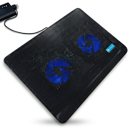 Mikuso Shiron-2 Dual Fan Laptop Cooling Pad (NCP-064) Blue LED Backlight Silent Operation, Mesh Surface Cooler for Notebooks Up to 15.4