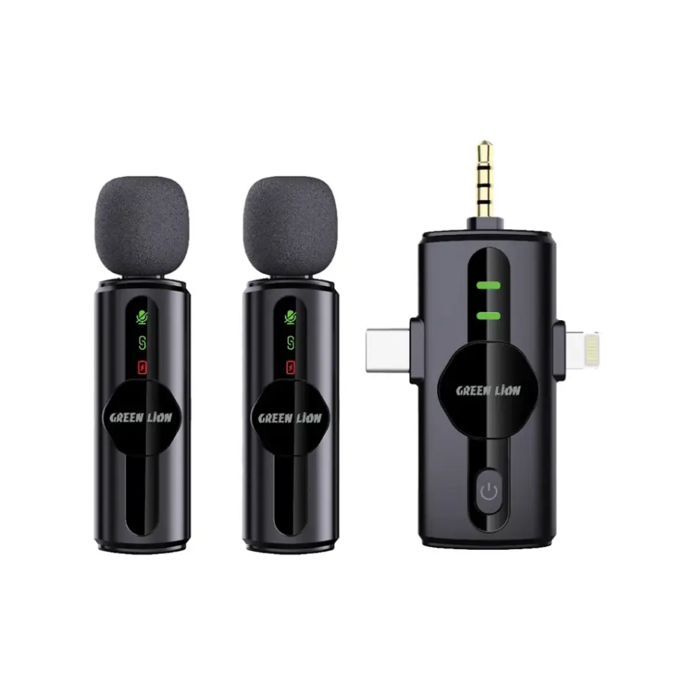 3 in 1 Green Lion GM-80X Microphone 3 in 1 Lightning Type C 3.5mm Mic with Noice Reduction Mic