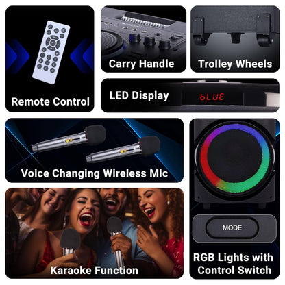Brodu BTS-1708 10 Inches Dual Portable Bluetooth Speaker with Free 2pcs Wireless Rechargeable Mic