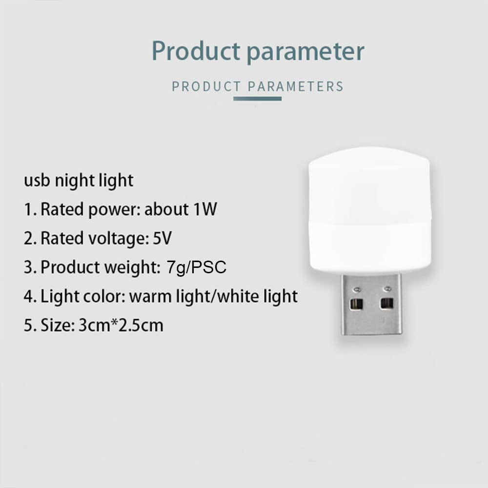 Portable USB Mini LED Night Light White Color for Laptop Power Bank and Computer