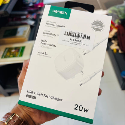 UGREEN 20W Charger with C to C Cable Type-C Fast Charger Set With Type-C to Type-C 1 Meter Cable CD137 – 45438 – 1 Year Warranty