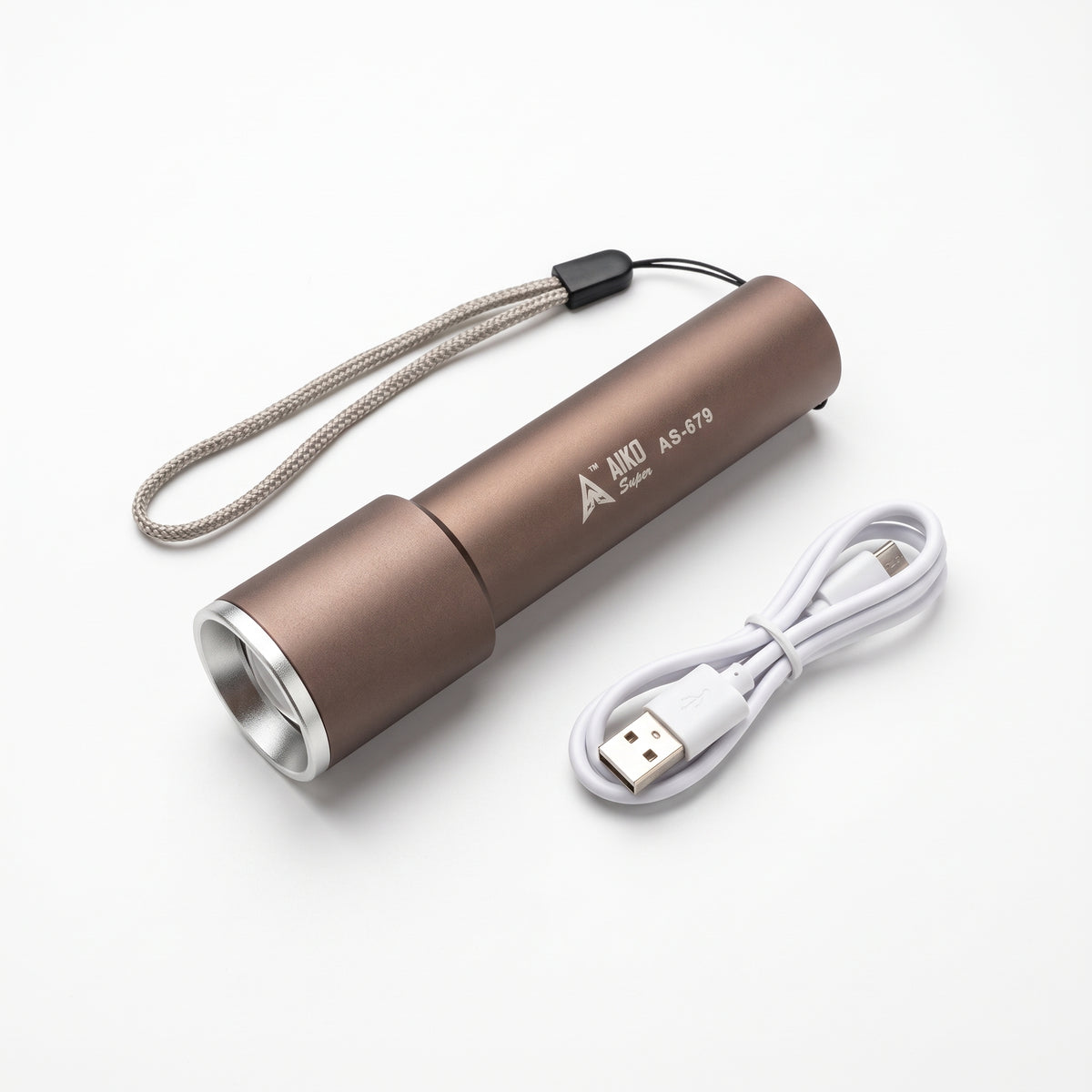 AIKO Super AS-679 5W Rechargeable LED Pocket Torch 1200mAh Mini Flashlight with Type-C Charging