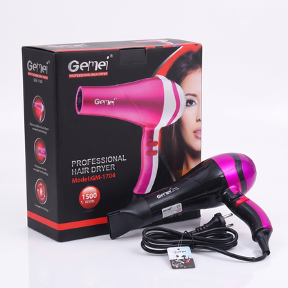 Gemei 1500W Professional Hair Dryer GM-1740 Blow Hot Air style with Nozzles Hot & Cold Air Speed Adjust Salon Hair Styling Tool