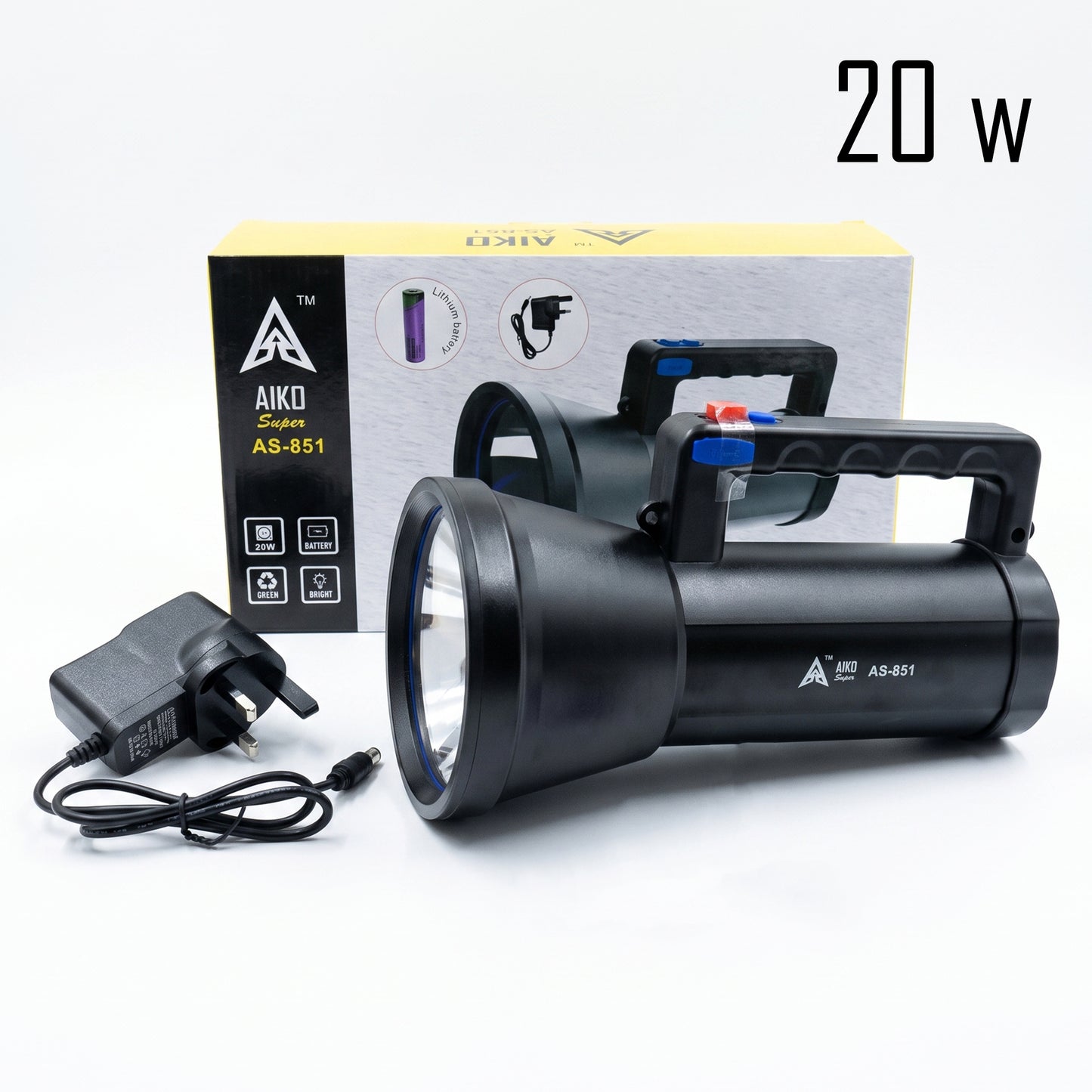 20W AIKO Super AS-851  Heavy-Duty 7200mAh Rechargeable LED Searchlight Flashlight Torch