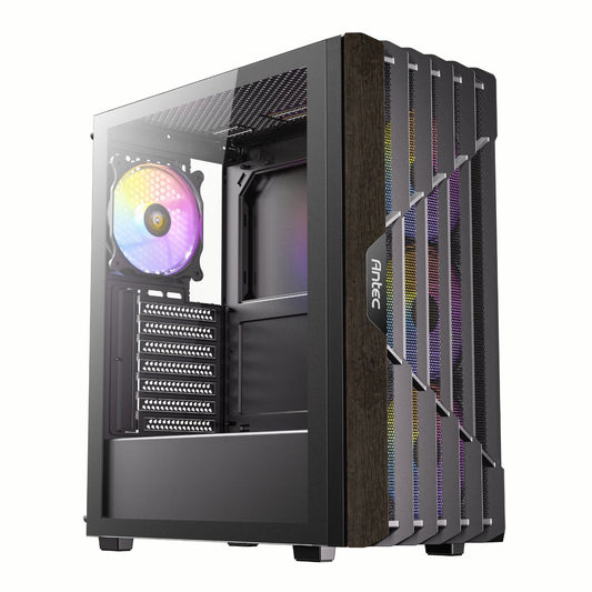 Antec AX63 Wood ARGB Mid-Tower Gaming Case Black with Wood Front & 4 ARGB Fans