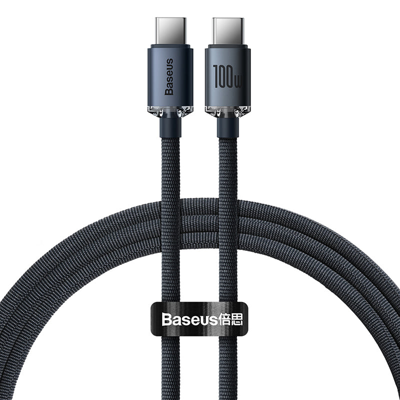 Baseus 1.2m Type-C to Type-C 100W Fast Charging Data Cable – Crystal Shine Series – Black