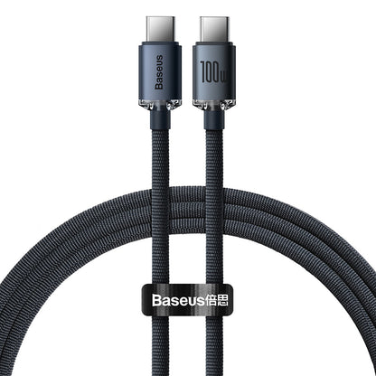 Baseus 1.2m Type-C to Type-C 100W Fast Charging Data Cable – Crystal Shine Series – Black