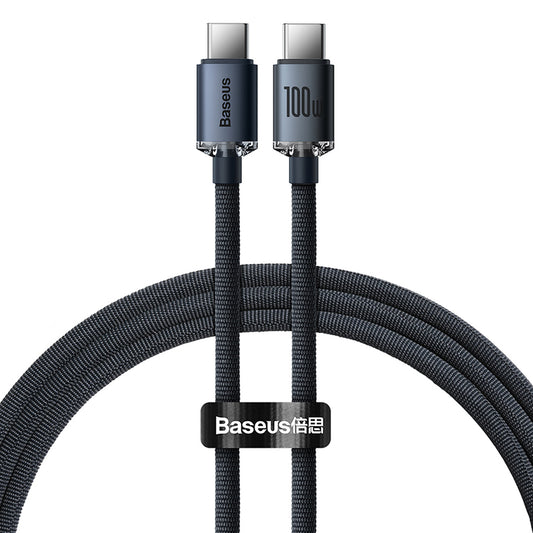 Baseus 1.2m Type-C to Type-C 100W Fast Charging Data Cable – Crystal Shine Series – Black