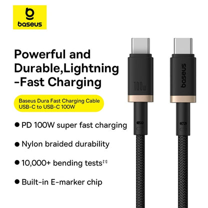 Baseus Dura USB-C to USB-C Fast Charging Data Cable Durable Braided PD Cable for Android, Laptops, and Tablets