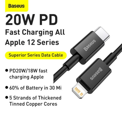 Baseus Superior Series 1m 20W Type-C to Lightning PD Fast Charging Data Cable for iPhone