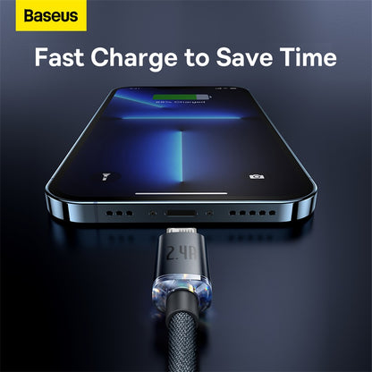 Baseus Crystal Shine Series 1.2m USB to Lightning 2.4A Fast Charging Data Cable – Elegant Design | Stable Power | High-Speed Data Sync