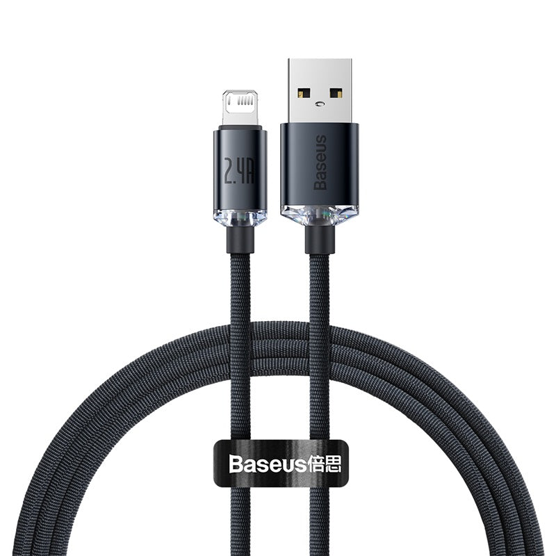 Baseus Crystal Shine Series 1.2m USB to Lightning 2.4A Fast Charging Data Cable – Elegant Design | Stable Power | High-Speed Data Sync