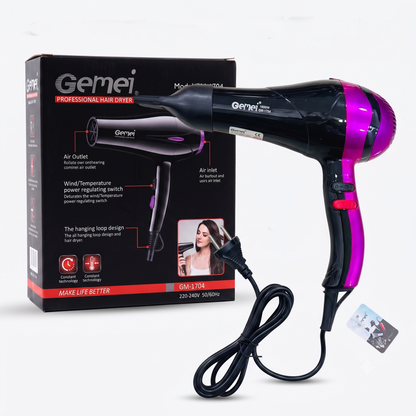 Gemei 1500W Professional Hair Dryer GM-1740 Blow Hot Air style with Nozzles Hot & Cold Air Speed Adjust Salon Hair Styling Tool
