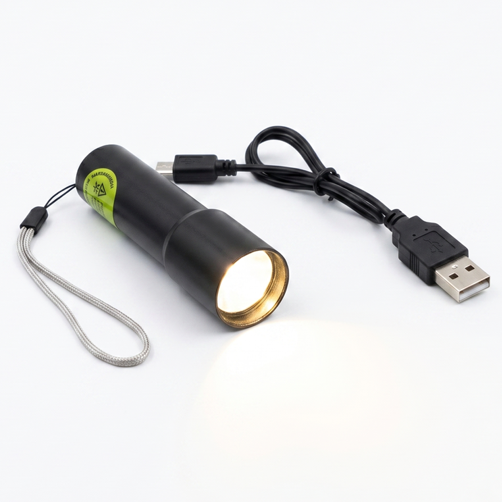 3W Aiko As 677 Steel Pocket Torch Portable COB LED Flashlight Metal USB Rechargeable Camping Lantern Zoomable Focus Torch Light Lamp Night Lights