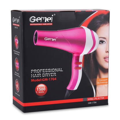 Gemei 1500W Professional Hair Dryer GM-1740 Blow Hot Air style with Nozzles Hot & Cold Air Speed Adjust Salon Hair Styling Tool