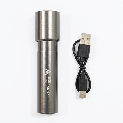 3W Aiko As 677 Steel Pocket Torch Portable COB LED Flashlight Metal USB Rechargeable Camping Lantern Zoomable Focus Torch Light Lamp Night Lights