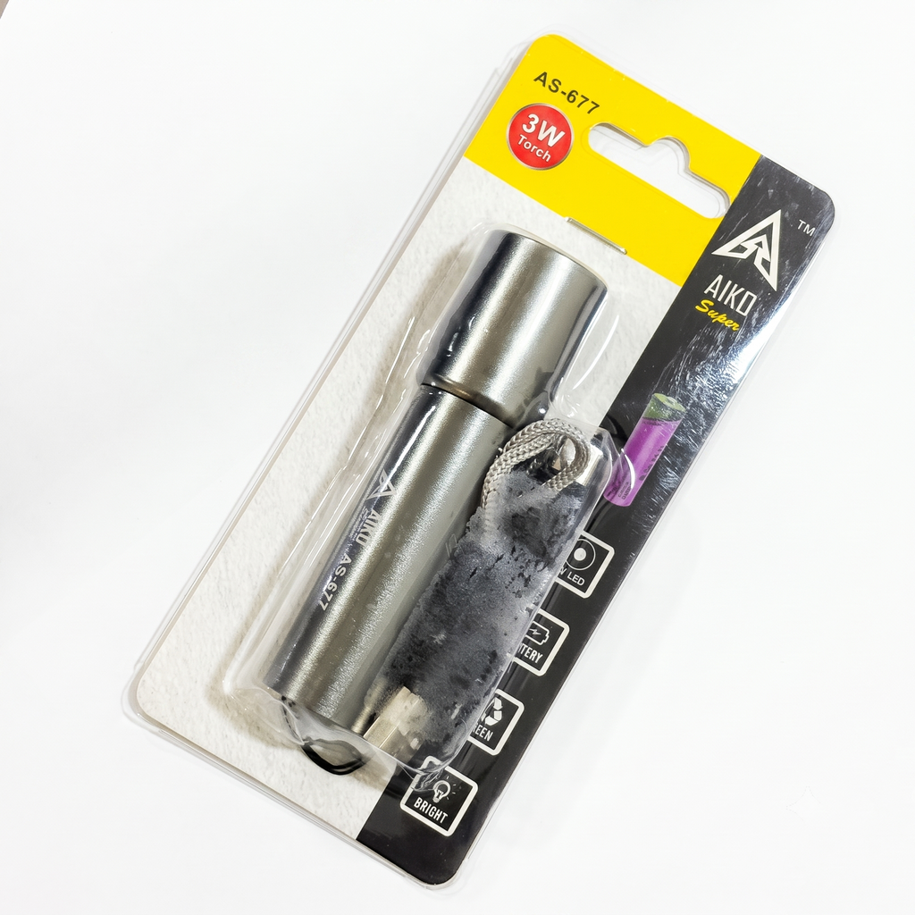 3W Aiko As 677 Steel Pocket Torch Portable COB LED Flashlight Metal USB Rechargeable Camping Lantern Zoomable Focus Torch Light Lamp Night Lights