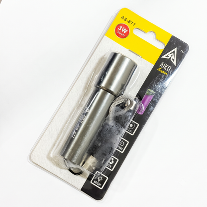 3W Aiko As 677 Steel Pocket Torch Portable COB LED Flashlight Metal USB Rechargeable Camping Lantern Zoomable Focus Torch Light Lamp Night Lights