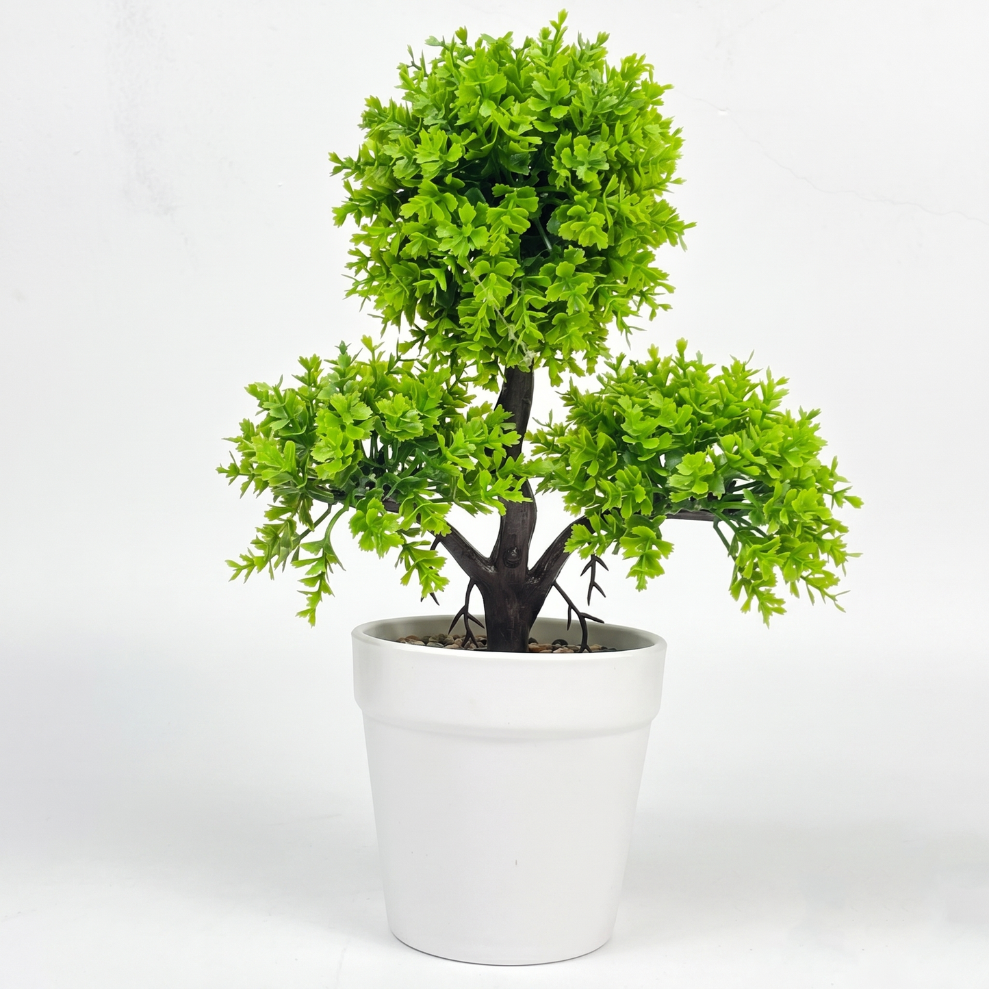 Artificial Bonsai Tree in White Pot Faux Greenery Desk Plant for Home & Office Ornaments Pots for Indoor Desk Plant