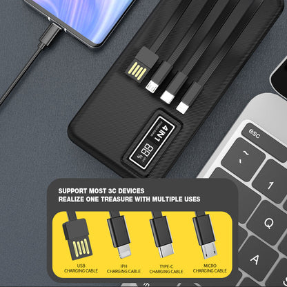 Aspor A300 Portable 10000mAh Power Bank Charger 4 In 1 Built-in Cables Fast Charging Power Bank for Phone