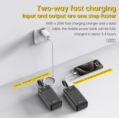 Aspor A316 20000mAh Power Bank PD 22.5W Fast Charging Portable External Phone Charger