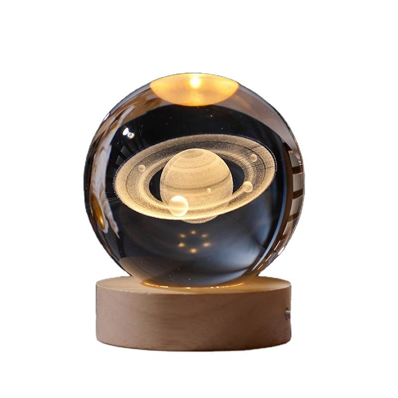 3D Crystal Ball Glass LED Night Lamp | 8cm Decorative Light with 3D Engraved Art for Bedroom or Desk