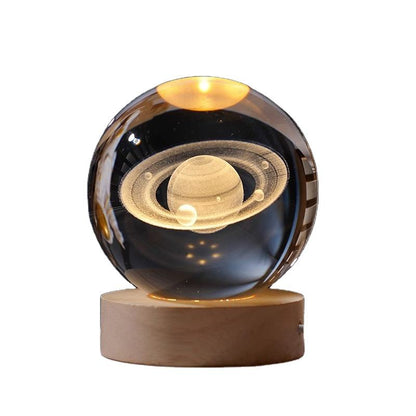 Mini 3D Crystal Ball LED Night Lamp | Small Decorative Light with Engraved Design for Bedroom or Gifts