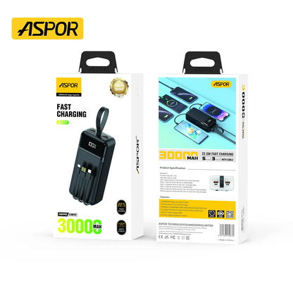 Aspor A316 20000mAh Power Bank PD 22.5W Fast Charging Portable External Phone Charger