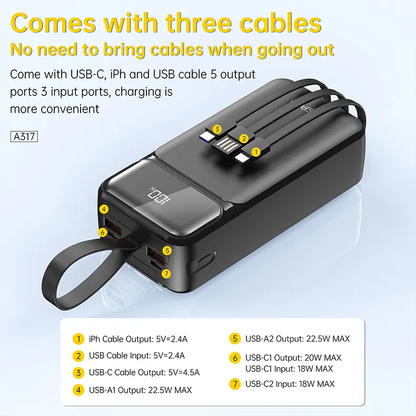 Aspor A316 20000mAh Power Bank PD 22.5W Fast Charging Portable External Phone Charger