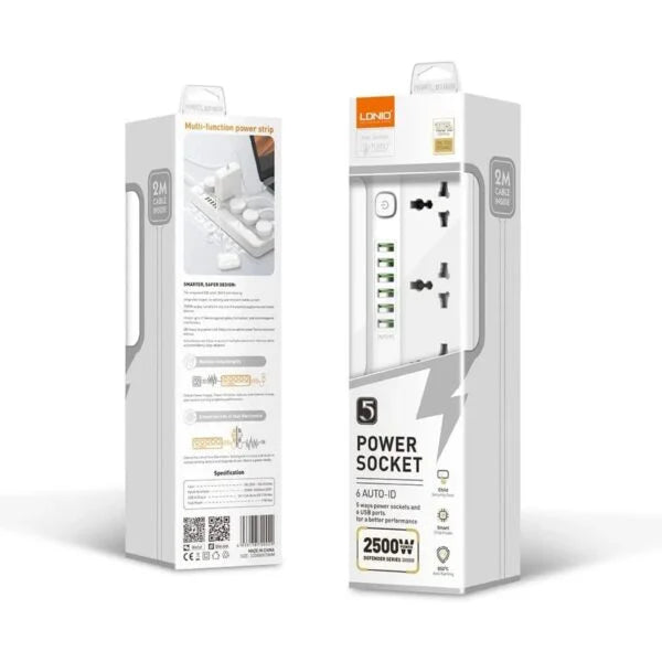 LDNIO SC5614 Universal Power Strip Surge Protector with 5 AC Outlets + 6 USB Extension Intelligent Power Cord