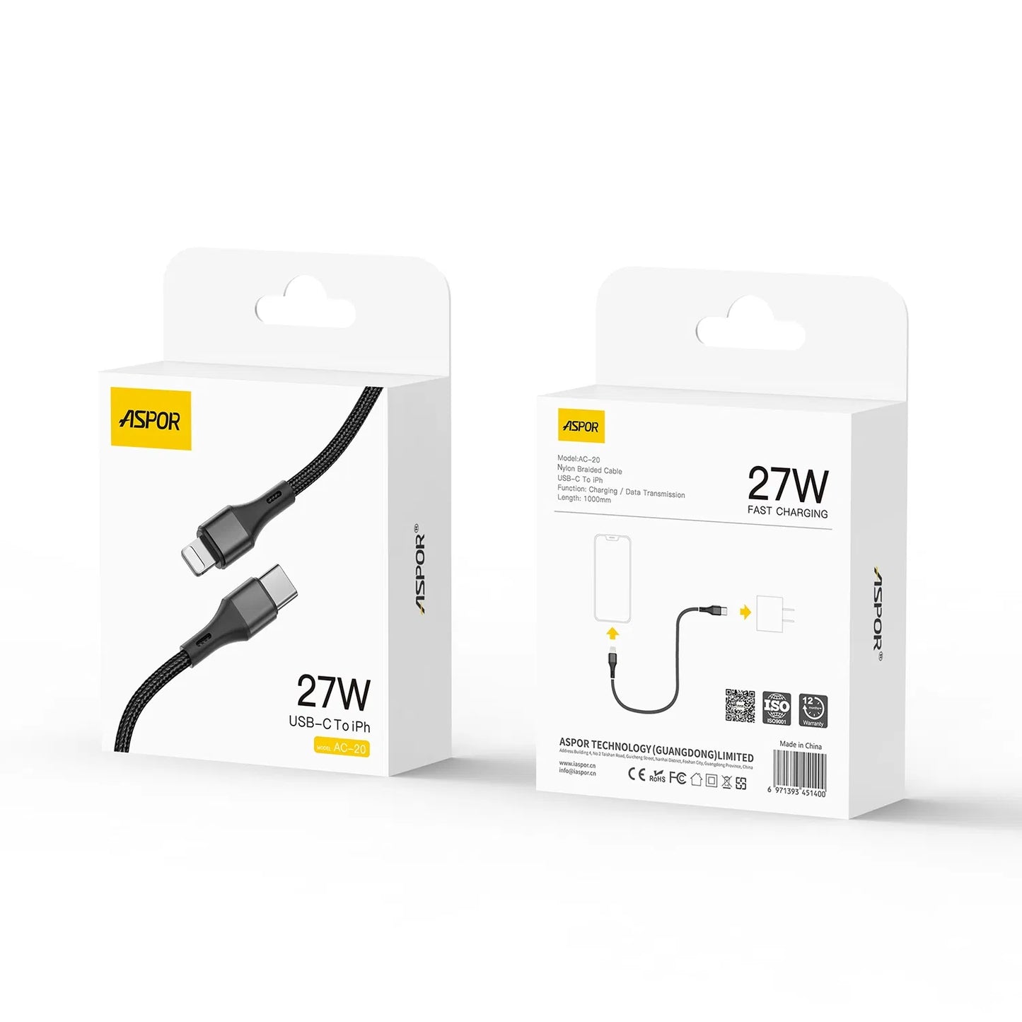 27W Fast Charging Cable USB-C to Lightning Nylon Braided Cable Data Transmission C to Lightning Cable