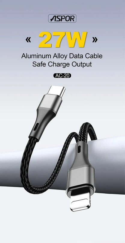 27W Fast Charging Cable USB-C to Lightning Nylon Braided Cable Data Transmission C to Lightning Cable