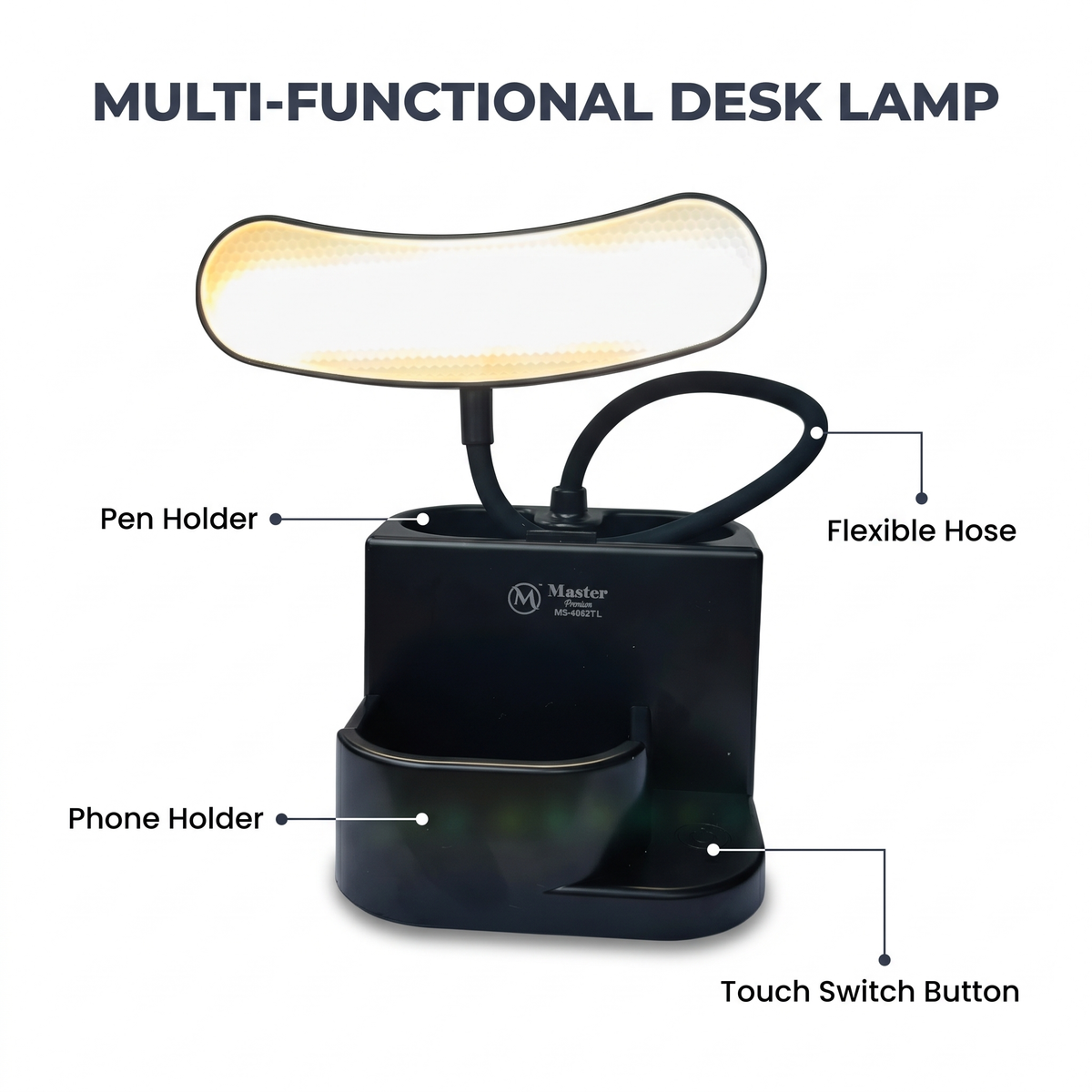 Master Rechargeable LED Desk Lamp with Pen & Phone Holder 3 Light Modes, Touch Control Table Lamp