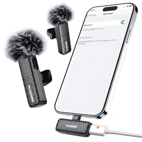 Plokama Type C & Lightning VM-20 2.4G Wireless Lavalier Microphone for Mobile & Camera for Vlogging, Interviews & YouTube Mic with Lightning Adapter