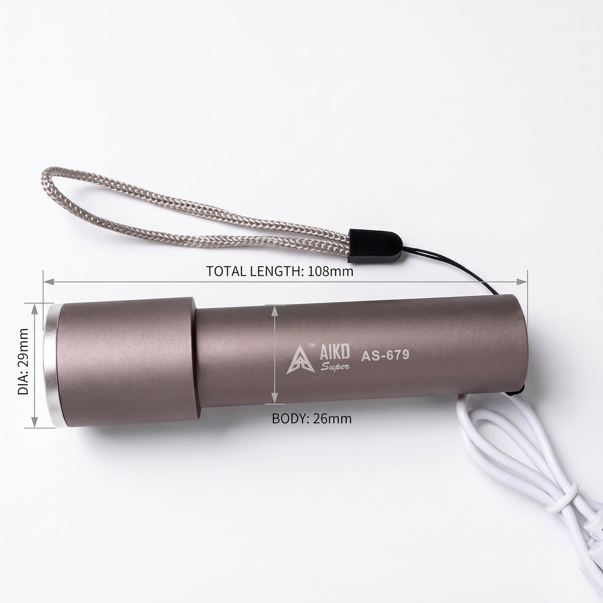 AIKO Super AS-679 5W Rechargeable LED Pocket Torch 1200mAh Mini Flashlight with Type-C Charging