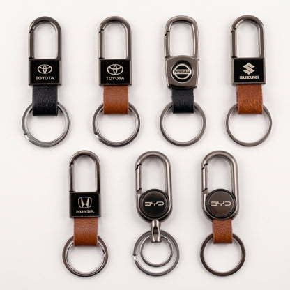Premium Car Toyota BYD Suzuki Honda Nissan Logo Carabiner Keychain Leather & Gunmetal Zinc Alloy Keytag