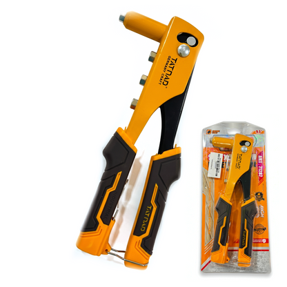A yellow and black NATURE brand manual tensioner bolt gun shown alongside its retail blister packaging on a plain white background.