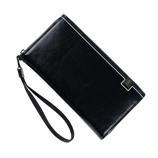 Men's Long Wallet Premium Black Color PU Multi-Functional Zipper Compartment Organizer for Travel Long Bifold Multi-Card Organizer Wallet