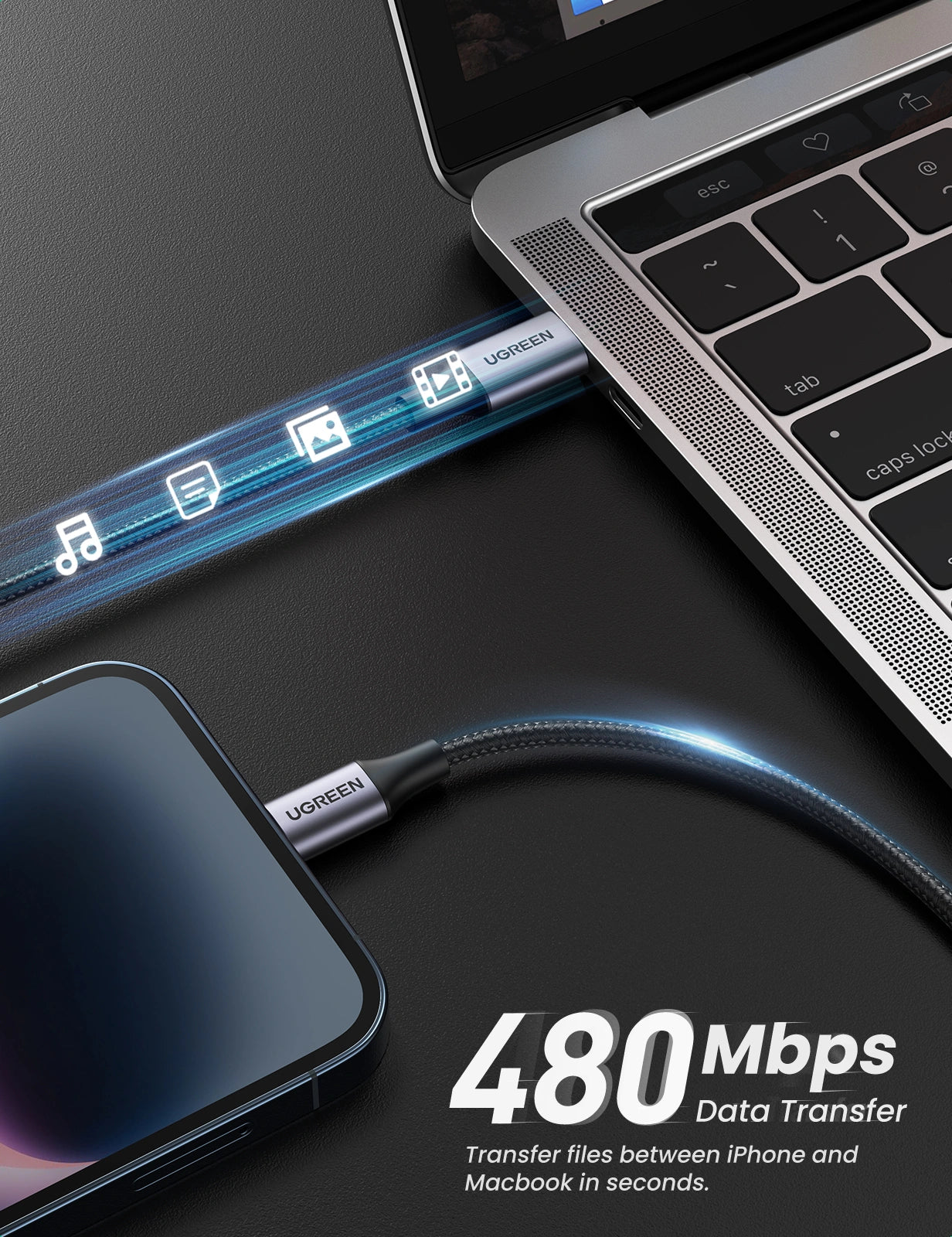 UGREEN C to Lightning MFI Certified 1 Meter Type-C to Lightning Aluminum Shell Braided Cable For Iphone