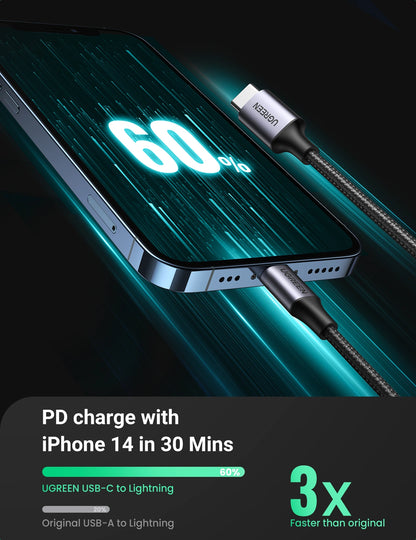 UGREEN C to Lightning MFI Certified 1 Meter Type-C to Lightning Aluminum Shell Braided Cable For Iphone