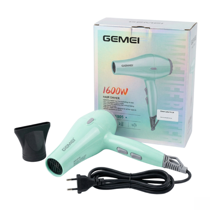 Gemei 1600W Professional Hair Dryer GM-1805 Blow Hot Air style with Nozzles Hot & Cold Air Speed Adjust Salon Hair Styling Tool