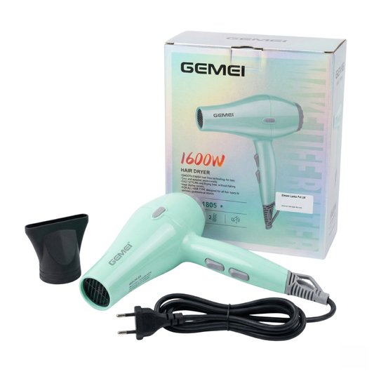 Gemei 1600W Professional Hair Dryer GM-1805 Blow Hot Air style with Nozzles Hot & Cold Air Speed Adjust Salon Hair Styling Tool